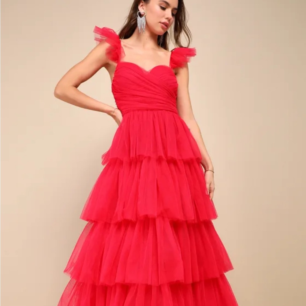 Lulu's Vibrant Red Mesh Dress